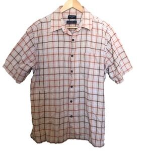 Dockers  Linen Cotton Blend Short Sleeved Plaid Button Up Shirt Large